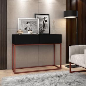 Aparador Eros Preto 90cm Estilo Industrial 2 Gavetas Pés de Ferro Cobre