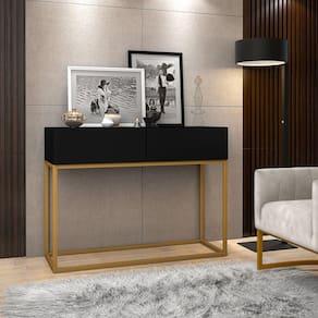 Aparador Buffet Estilo industrial 2 Gavetas Preto com Dourado