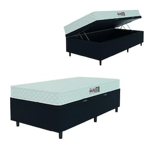 Cama Box Baú Colchão Solteiro Espuma D20 Malibu 88x188x53cm Branco / Preto Hellen