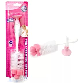 Escova Rosa para Mamadeira e Bico com Ventosa Pais e Filhos