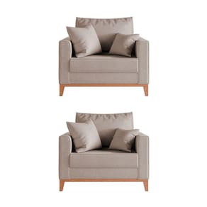 Kit 2 Poltronas Beny Amamentação com 2 Almofadas Base em Madeira Maciça Tecido Linho Bege