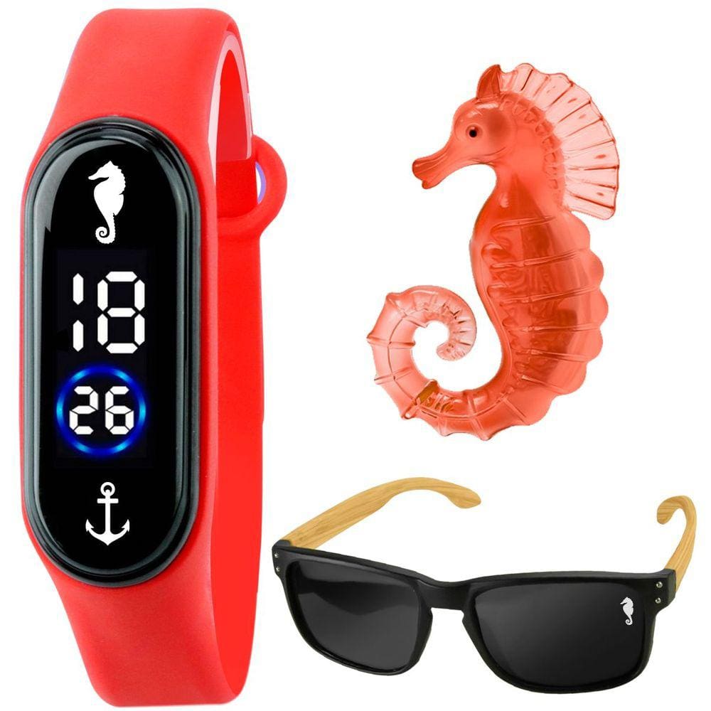 Relógio infantil digital prova dagua + oculos proteção uv sol resistente criança verão fundo mar