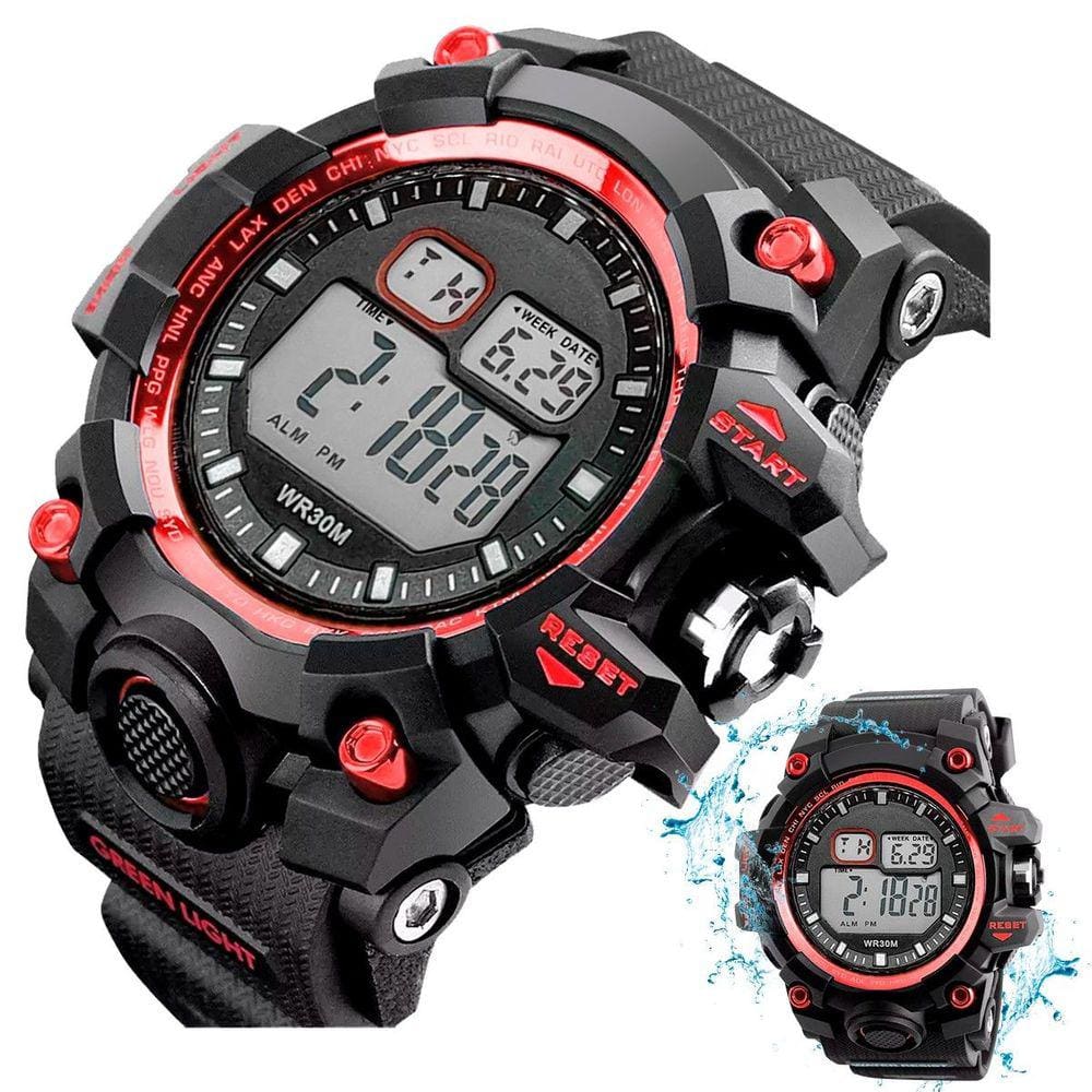 Relogio Premium Digital Prova Dagua Masculino Esportivo Vermelho Alarme Robusto Esportivo