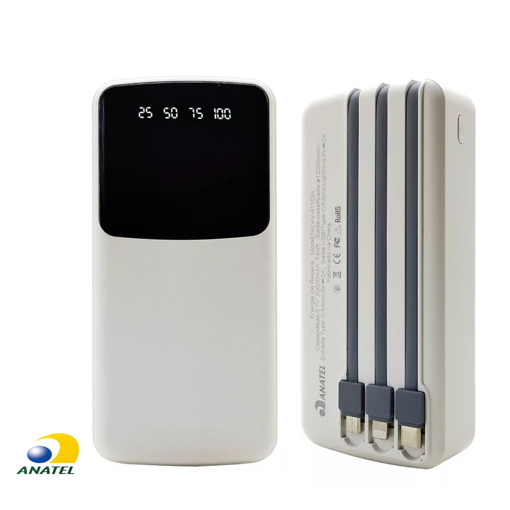 Carregador Power bank 10.000 mAh Bateria Portátil 3 em 1 Universal