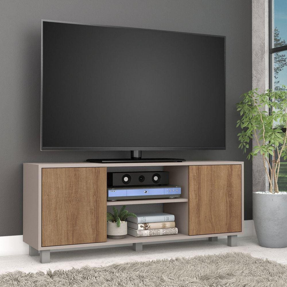 Rack para Tv até 50 Polegadas Luka 120cm 2 Portas Cinza/Mel