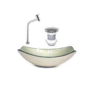 Kit Cuba de Vidro + Torneira para Lavatório Oval Chanfrada 46cm Bege