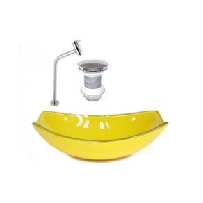 Kit Cuba de Vidro + Torneira para Lavatório Oval Chanfrada 46cm Amarelo
