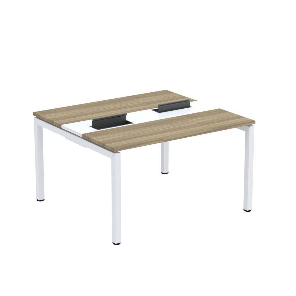 Mesa Plataforma Dupla com Pé de Aço para Coworking 130x120 Pdc13/12/2p Noce Naturalle /Branco