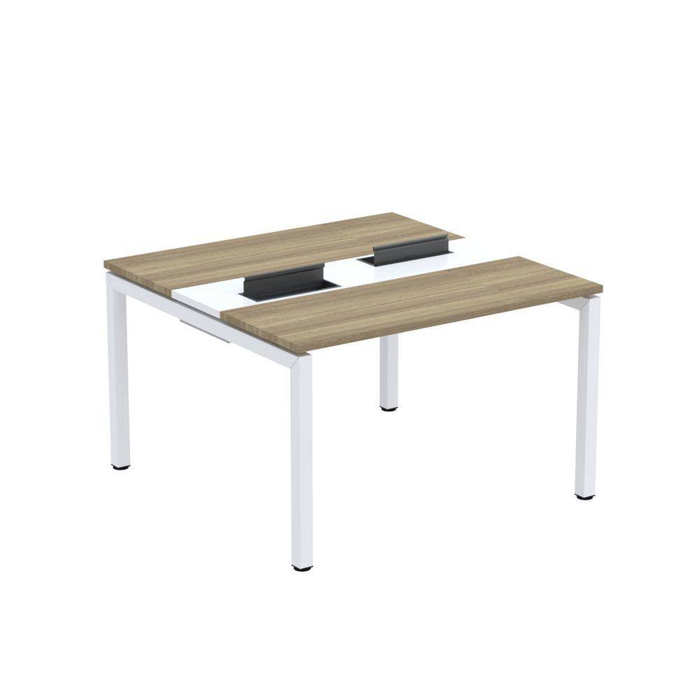 Mesa Plataforma Dupla com Pé de Aço para Coworking 120x120 Pdc12/12/2p Noce Naturalle/Branco