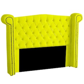 Cabeceira Casal 140cm Decorativa Ayla Veludo Amarelo - Montanaris Decor