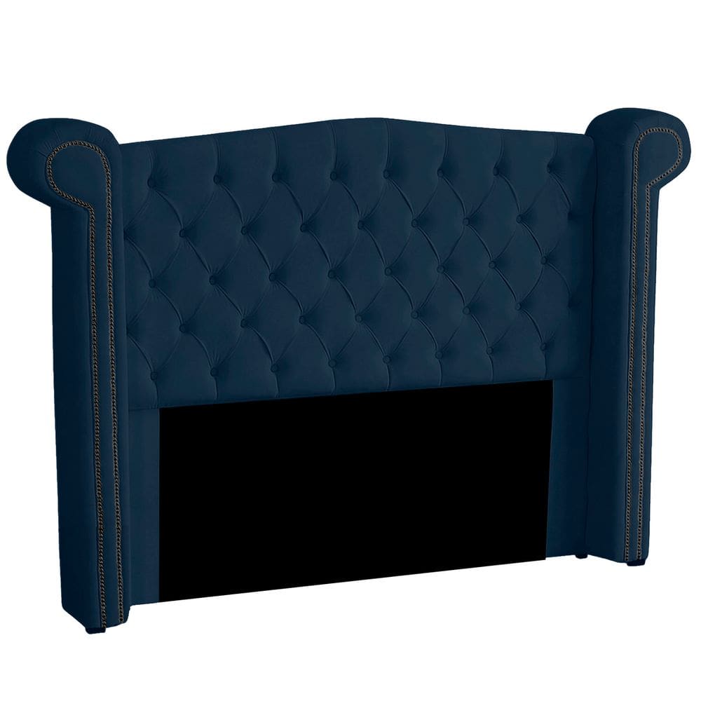 Cabeceira Solteiro 90cm Decorativa Ayla Veludo Azul Marinho - Montanaris Decor
