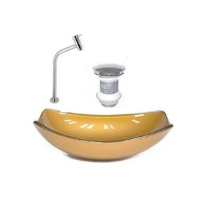 Kit Cuba de Vidro + Torneira para Lavatório Oval Chanfrada 46cm Dourado Real
