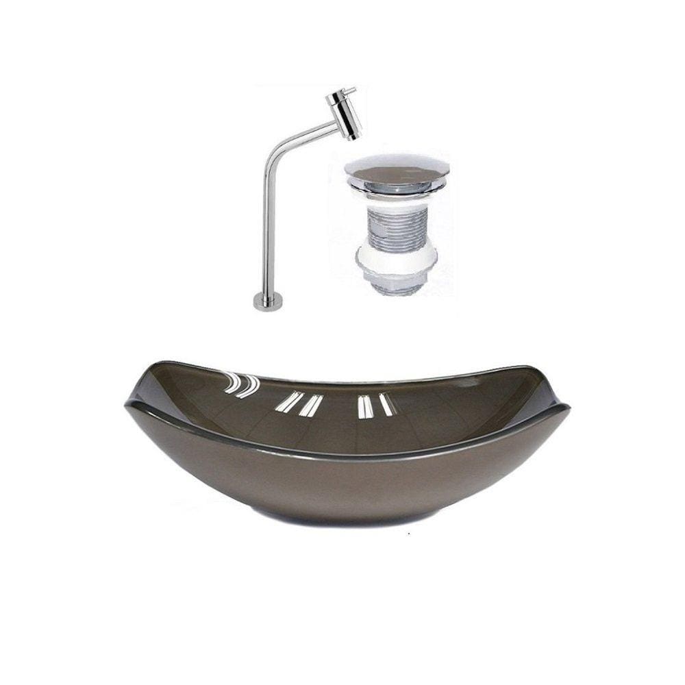 Kit Cuba de Vidro + Torneira para Lavatório Oval Chanfrada 46cm Marrom