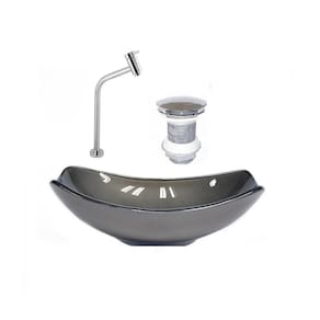 Kit Cuba de Vidro + Torneira para Lavatório Oval Chanfrada 46cm Grafite