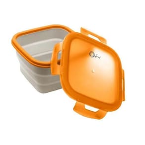 Pote Hermético Retrátil De Silicone Quadrado 14Cm Laranja