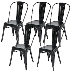 Kit Com 5 Cadeira Tolix Iron Aço Carbono Industrial - Preto Fosco