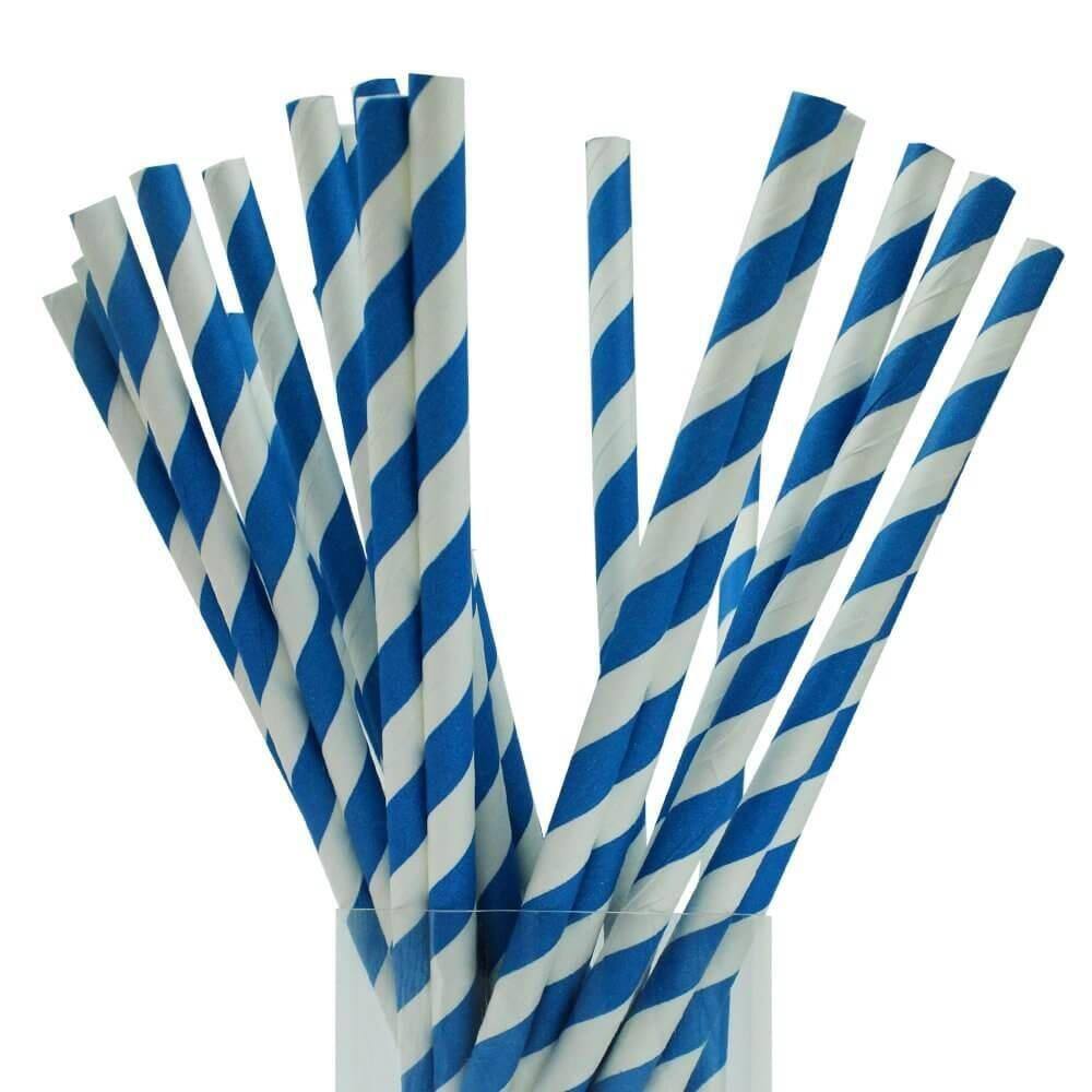 Canudo de papel listrado azul c/ 100 unidades bwb 19,9 x 5,5 cm