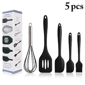 Jogo Utensilios De Cozinha Silicone 5 Peças - Preta