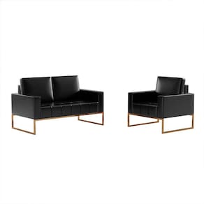 conjunto de sofá 2 lugares com 1 poltrona atena revestimento sintético preto