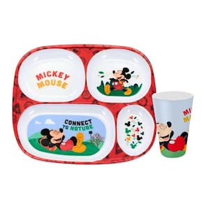 Kit Prato Refeição Infantil 4 Divisórias e Copo Melamina Mickey Mouse Disney - Tuut
