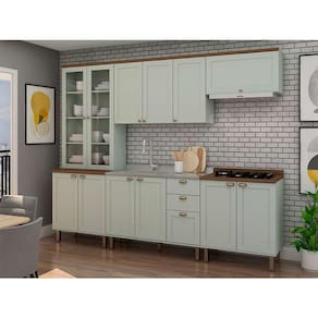 cozinha compacta iluminata com vidro 12 pt 3 gv verde mint e Ébano