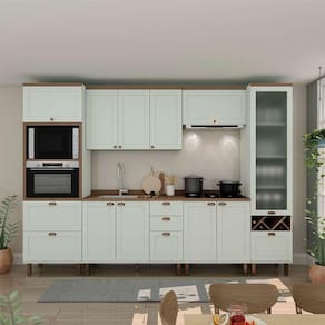 cozinha compacta iluminata ayla com vidro 6 pt 4 gv verde mint e Ébano