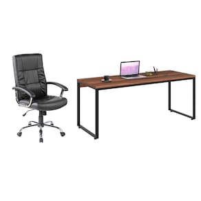 conjunto de mesa kuadra nogal com cadeira de escritório presidente giratória com relax e plus preta