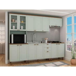 cozinha compacta iluminata ester com vidro 12 pt 3 gv verde mint e Ébano