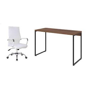 conjunto de mesa studio nogal 120 cm com cadeira de escritório diretor giratória cleaner branca