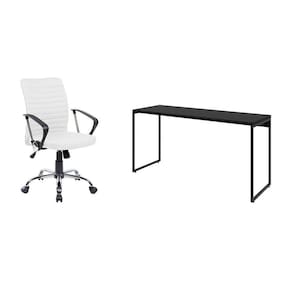 conjunto de mesa studio preta 150 cm com cadeira de escritório diretor giratória oslo branca