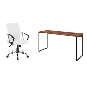 conjunto de mesa studio nogal 150 cm com cadeira de escritório diretor giratória oslo branca