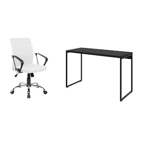 conjunto de mesa studio preta 120 cm com cadeira de escritório diretor giratória oslo branca