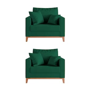 Kit 2 Poltronas Beny para Recepção com 2 Almofadas Veludo Verde Base em Madeira Maciça