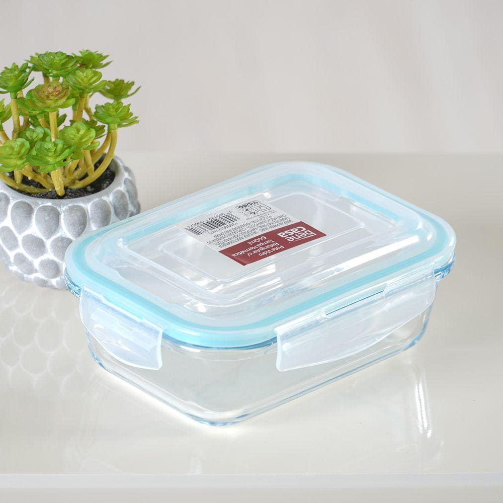 POTE DE VIDRO RETANGULAR TAMPA HERMÉTICA 1,5L - 22cm X 16,4cm X 6,6cm TRANSPARENTE BeneCasa