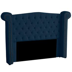 Cabeceira Casal 160cm Decorativa Ayla Veludo Azul Marinho - Montanaris Decor