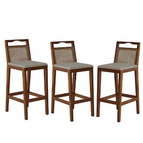 Conjunto com 3 Banquetas Madeira Maciça Rattan Vittoria Pinhão
