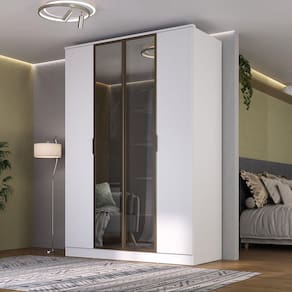 Guarda-roupa 4 Portas, 2 Mdf e 2 Reflecta Ravi Branco