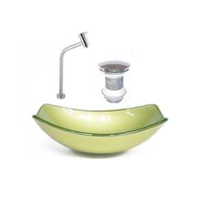 Kit Cuba de Vidro + Torneira para Lavatório Oval Chanfrada 46cm Verde Oliva