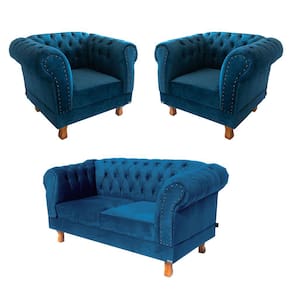 1 Namoradeira + 2 Poltronas Duque Suede Azul Marinho