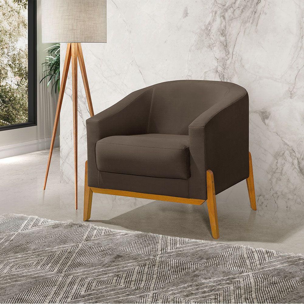 Poltrona Living Base em Madeira Maciça Flórida Veludo Marrom