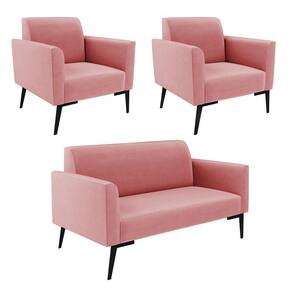 Sofá Namoradeira Com 2 Poltronas Pés Villach Marisa Suede D03 - D\`rossi Cor Rose