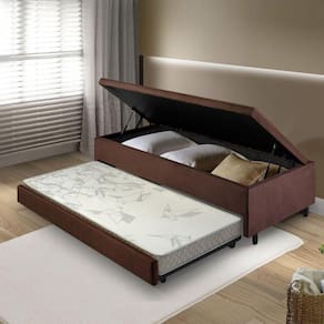 Bicama com Baú Solteirão Reforçado 96x203 Cm em Suede Marrom