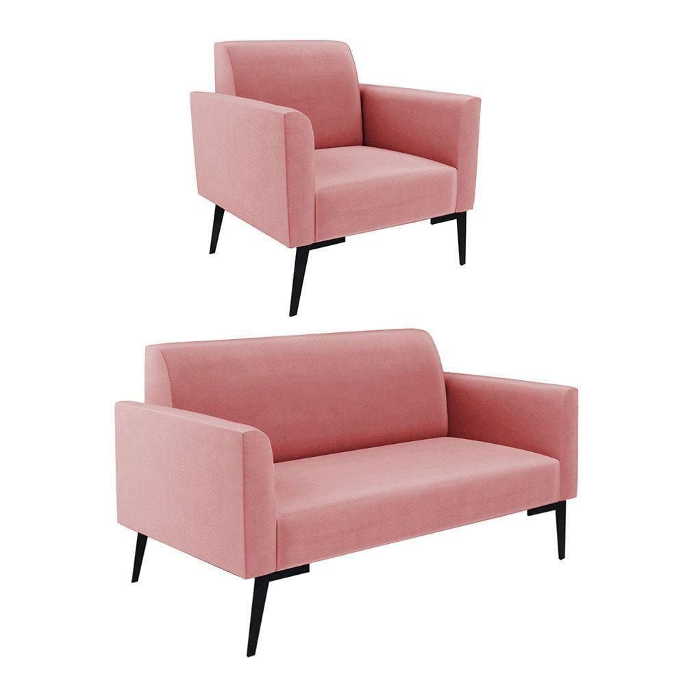 Sofá Namoradeira Com Poltrona Pés Villach Marisa Suede D03 - D\`rossi Cor Rose