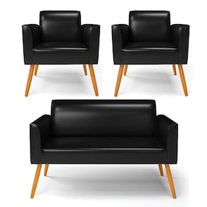 Sofá Namoradeira Com 2 Poltronas Pés Palito Castanho Marisa Corano D03 - D\`rossi Cor Preto