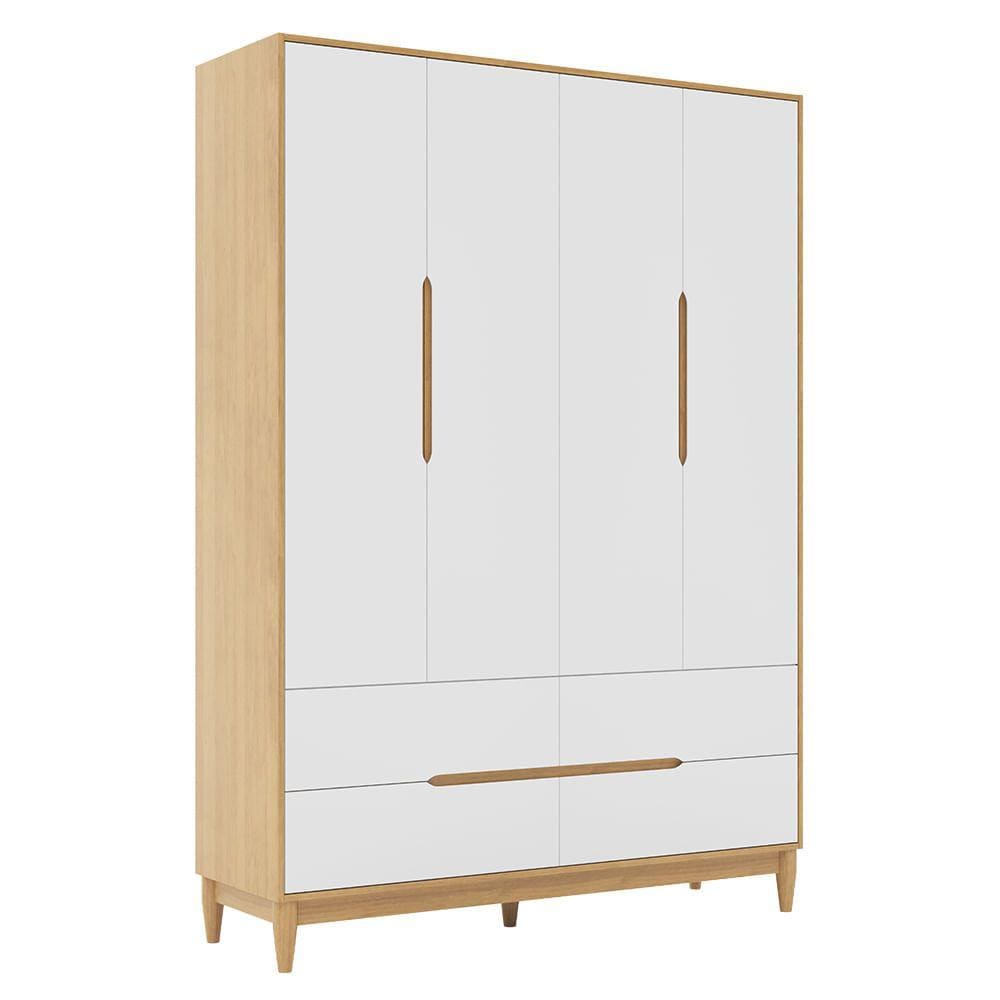 Guarda-Roupa Tomi 4 Portas e 4 Gavetas - Carvalho Malva com Branco