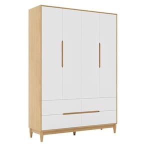Guarda-Roupa Tomi 4 Portas e 4 Gavetas - Carvalho Malva com Branco