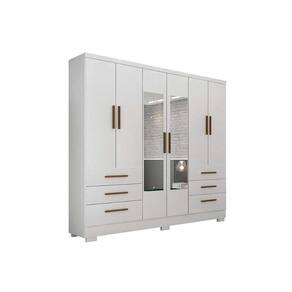 Guarda Roupa Solteiro 6 Portas E 6 Gavetas C-espelho E Pés Encant Branco - Novo Horizonte