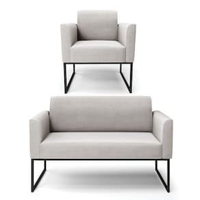 Sofá Namoradeira Com Poltrona Base Industrial Preto Marisa Veludo D03 - D\`rossi Cor Cinza