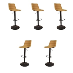 Kit 5 Banquetas Decorativas Travis Pu Com Regulagem De Altura Base Disco C/apoio Para Os Pés Caramelo/preto G56 - Gran Belo