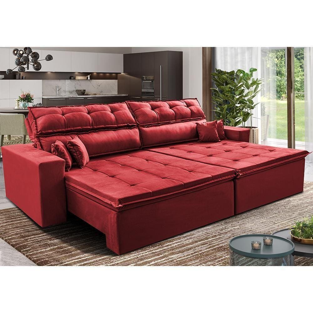 Sofá Retrátil E Reclinável 2,92m Luxos Cama Inbox Velusoft Vermelho
